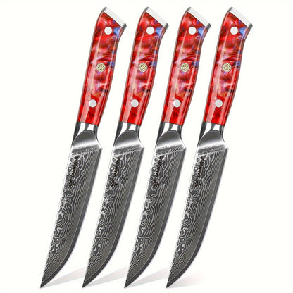Steakmessen – Vleesmessen – Keukenmessen – Vleesmessen – Messenset – Ultrasharp Niet-Gekarteld Lemmet – Damaststaal Lemmet 12,7 cm – Kunsthars Handvat Jade Groen