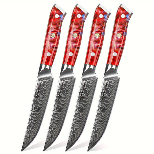 Steakmessen – Vleesmessen – Keukenmessen – Vleesmessen – Messenset – Ultrasharp Niet-Gekarteld Lemmet – Damaststaal Lemmet 12,7 cm – Kunsthars Handvat Jade Groen