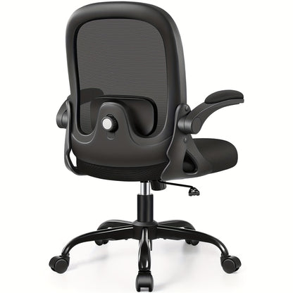 KERDOM Ergonomic Office Chair with Adjustable Height, 3D Lumbar Support & Breathable Mesh Back - Heavy-Duty Metal Frame, 360° Swivel Rolling Desk Chair with Flip-Up Armrests, Space-Saving Mid-Back Computer Chair for Home & O