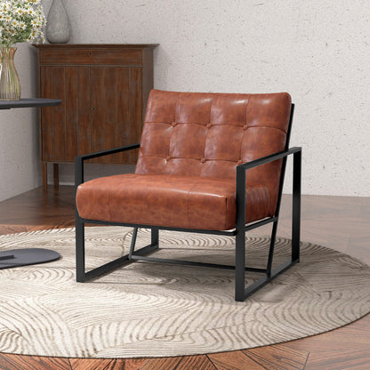 Chesterfield Lounge Chair – Fauteuil – Relaxstoel – Leunstoel – Zithoek Stoel – Rust Rood – Metalen Frame – Comfortabele Schuimvulling