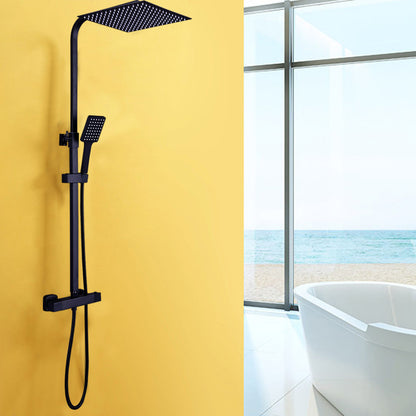 Modern Zwart Douche Systeem – Douche Set – Regendouche – Handdouche – Thermostatische Douchekraan – Messing & RVS – 360° Draaibaar & Instelbare Hoogte