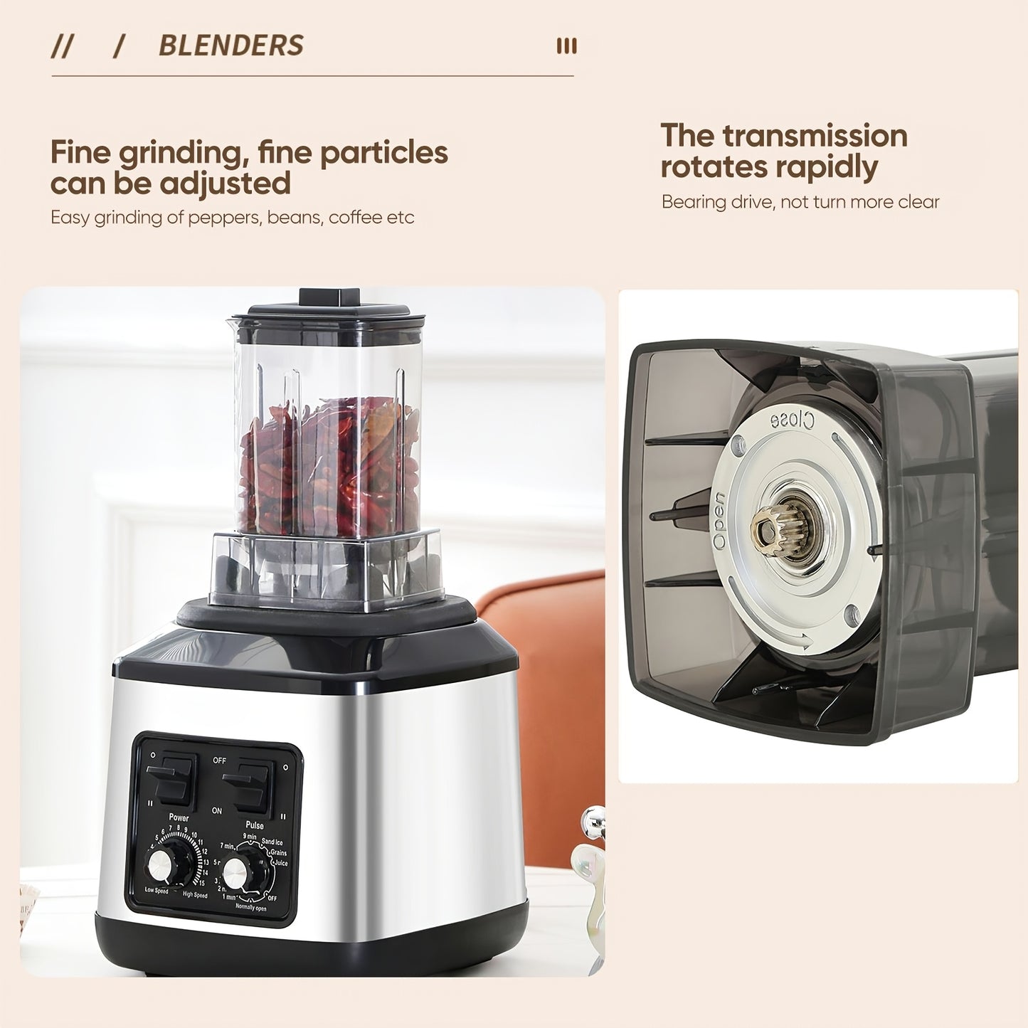 3-in-1 Elektrische Blender – Multifunctionele Mixer – Sapcentrifuge – Smoothiemaker – Keukenmachine – 9500W Krachtige Motor – 3L, 1,5L en 0,5L Containers