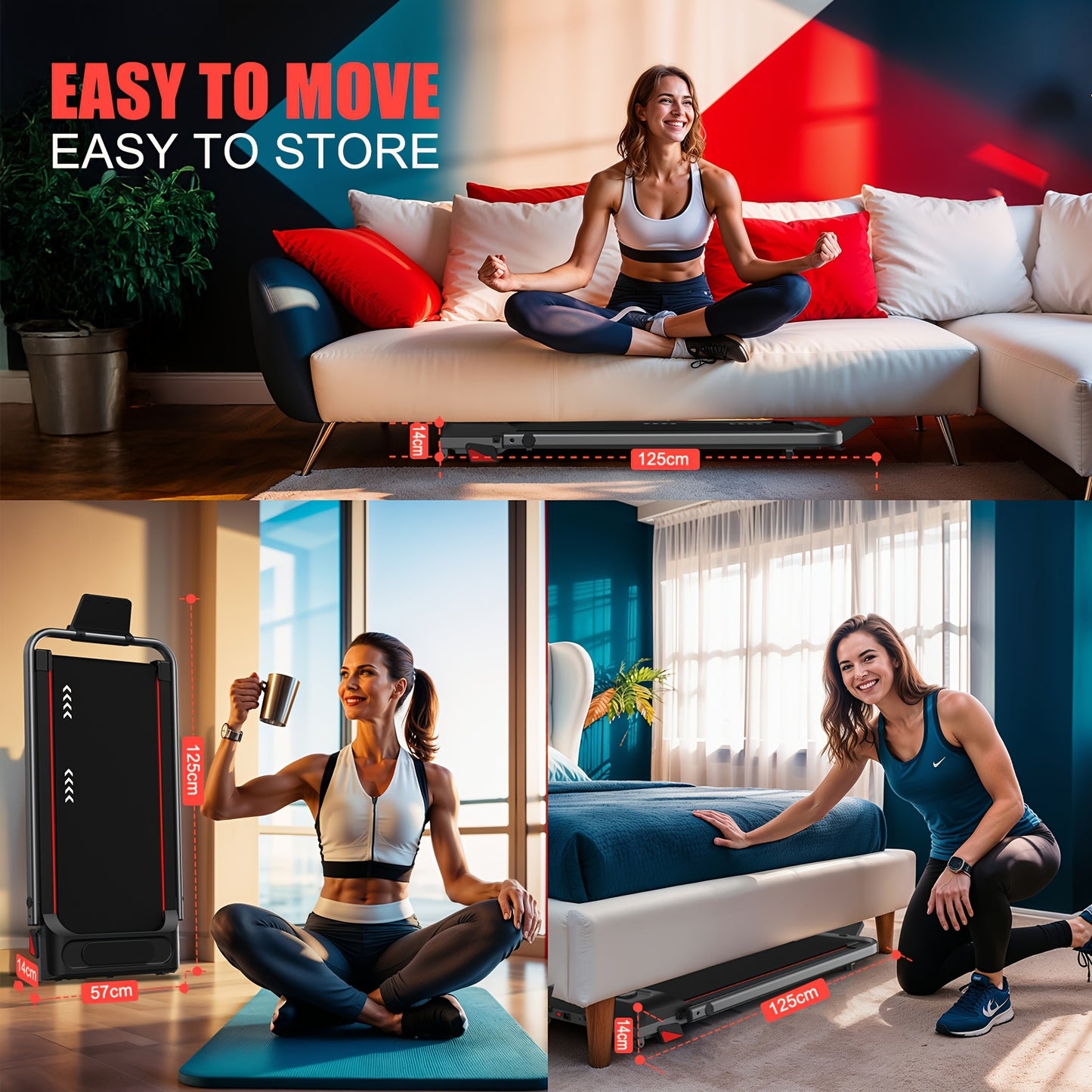 CharonFit Treadmill 2.25 HP 100kg 4% Incline Foldable, Compact Treadmill, Folding Treadmill, Portable Treadmill, Walking Machine, Exercise Treadmill, Indoor Treadmill, Foldable Tridmill Mini Size, Heavy Duty Treadmill, Treadm
