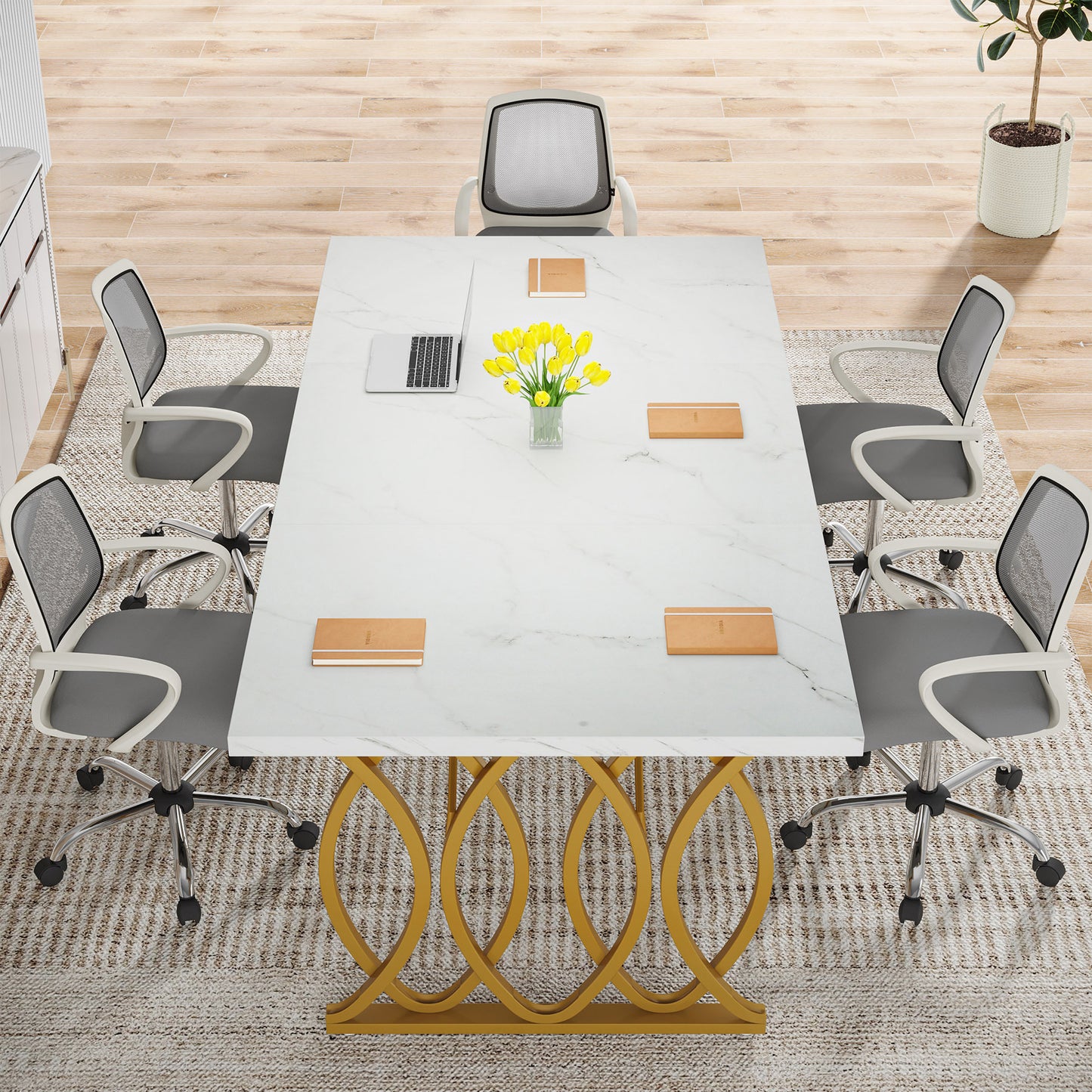Bureau – Kantoorbureau – Schrijftafel – Computertafel – Vergadertafel – 160x80x75 cm – Met Metaal En Marmerlook
