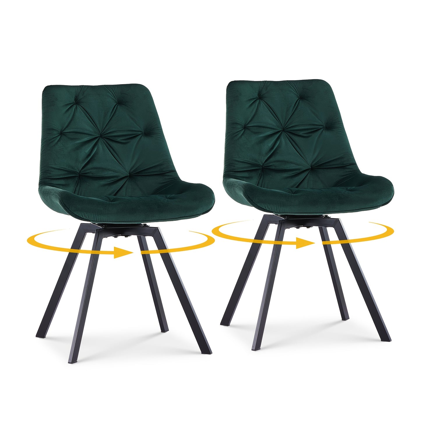 Velvet Draaifauteuil – Eetkamerstoel – Draaistoel – Fauteuil Zonder Armleuning – Stoel Set Groen – 360° Draaibaar – Mat Zwart Stalen Voet