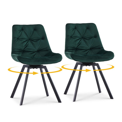 Velvet Draaifauteuil – Eetkamerstoel – Draaistoel – Fauteuil Zonder Armleuning – Stoel Set Groen – 360° Draaibaar – Mat Zwart Stalen Voet