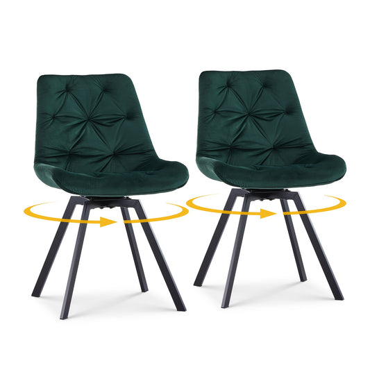 Velvet Draaifauteuil – Eetkamerstoel – Draaistoel – Fauteuil Zonder Armleuning – Stoel Set Groen – 360° Draaibaar – Mat Zwart Stalen Voet