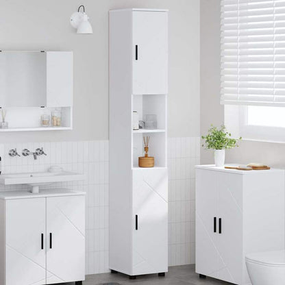 Hoge Badkamerkast – Smalle Opbergkast – Badkamerkast Wit – Verticale Kast – Toiletkast – Ruimtebesparend Design – MDF Met Hout – Vrijstaand En Functioneel