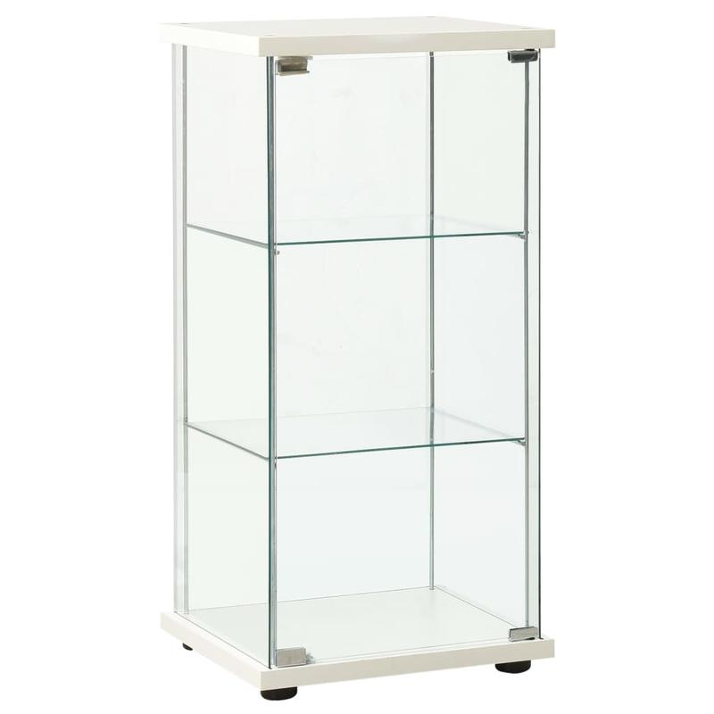 Vitrinekast – Showcasekast – Opbergkast – Displaykast – Kastje – Wit – 4 Legplanken – Shutterdeuren – Compact <68,5 cm – Houtvezelplaat & Hardhout