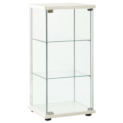 Vitrinekast – Showcasekast – Opbergkast – Displaykast – Kastje – Wit – 4 Legplanken – Shutterdeuren – Compact <68,5 cm – Houtvezelplaat & Hardhout