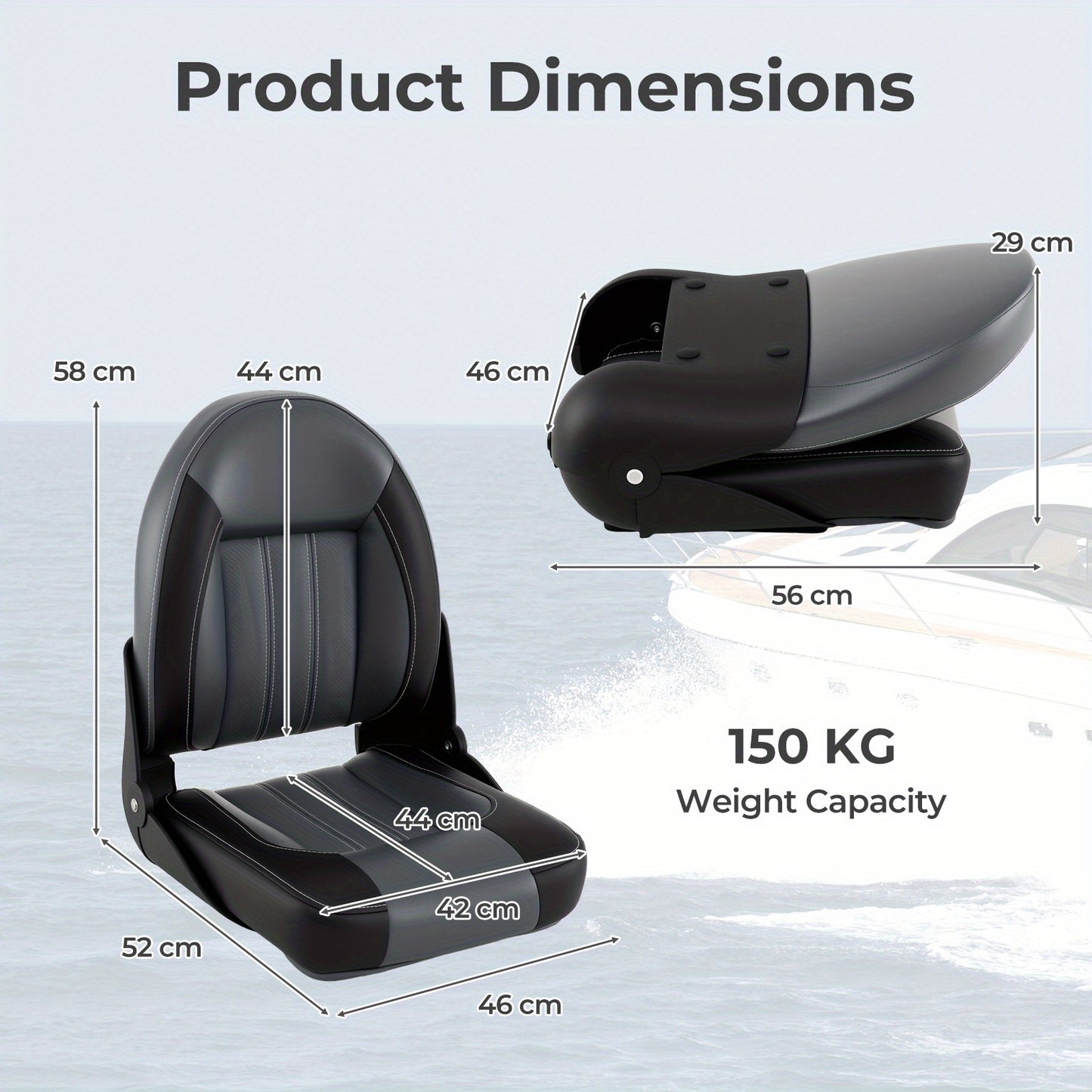 Bootstoelen Set 2 stuks – Vouwbare Hoge Rug Bootstoelen – Kano Stoelen met Rugleuning – Ponton Stoelen – Waterdicht PVC Lederen Kussen – Ergonomisch Design met Dikke Sponsvulling