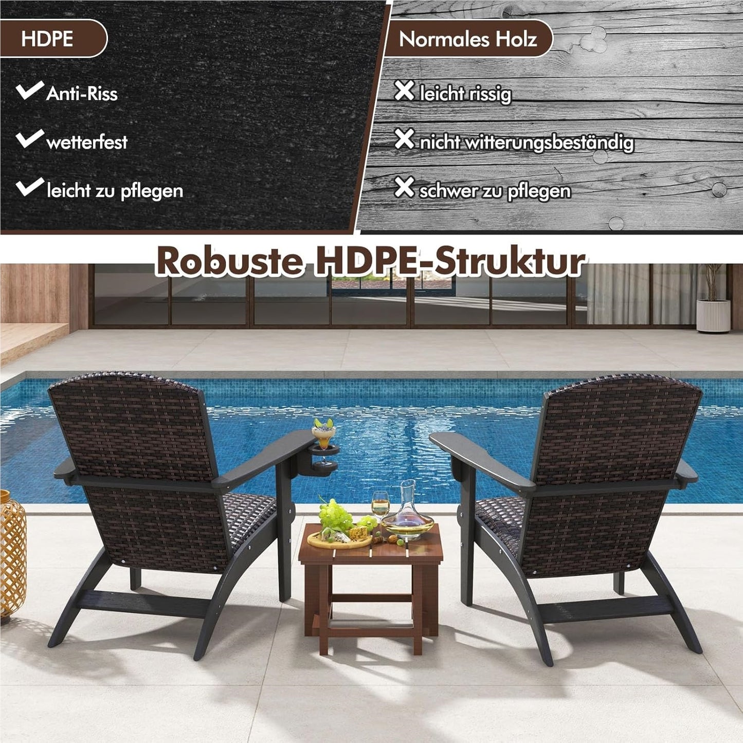 Adirondack Tuinstoel – Tuinstoel – Buitenstoel – Balkonstoel – Loungestoel – HDPE Frame – Comfortabel Gevuld Rattan