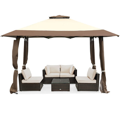 Paviljoen – Tuinpaviljoen – Tuintent – Gardentent – Pavilion 4x4m – Waterdicht – Dubbel Dak – UV Bescherming 50+ – Stevig Stalen Frame – Opvouwbaar Met Trolleytas – Winterbestendig – Bruin-Beige