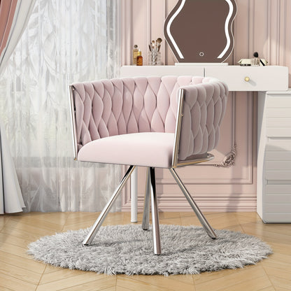 Draaistoel – Kuipstoel – Eetkamerstoel – Fauteuil – Kaptafelstoel – Velvet Bekleding – 360° Draaibaar – Met Metalen Poten – Roze