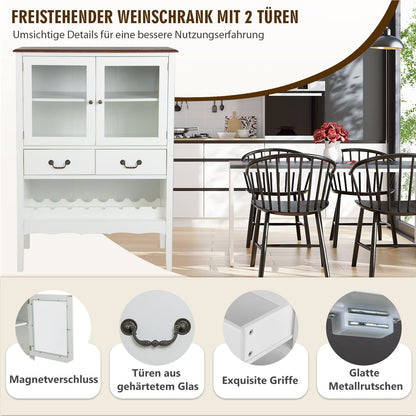 Dressoir – Buffetkast – Keukenkast – Opbergkast – Ladekast – Wijnrek – Massief Grenenhout – Kantelbeveiliging – Wit – 90x40x127 cm
