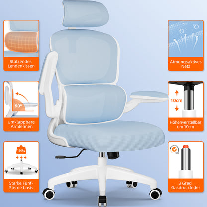 Office Chair with Adjustable Headrest, Armrests, and Lumbar Support, Load Capacity up to 150 kg