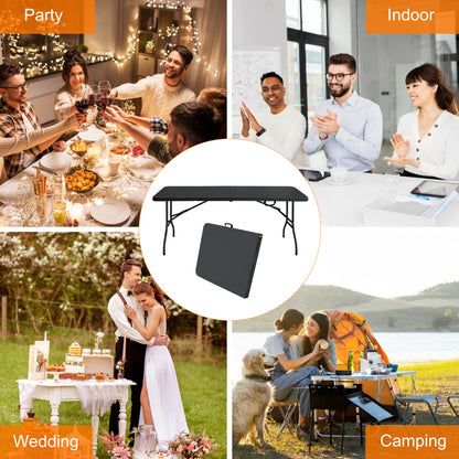 180cm Vouwtafel – Inklapbare Tafel – Kampingtafel – Picknicktafel – Opvouwbare Werktafel – Draagbaar Met Handvat – Belastbaar Tot 135kg – Zwart