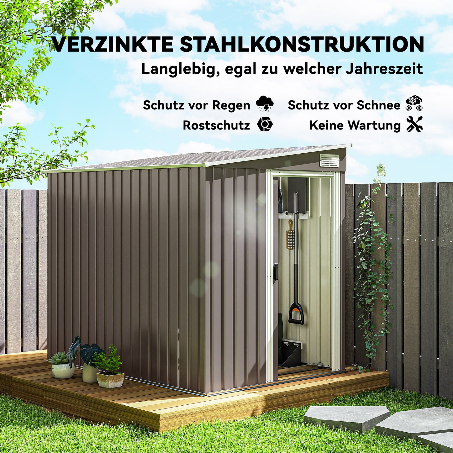 Metalen Opbergschuur – Tuinschuur – Gereedschapsschuur – Fietsenstalling – Opbergbox – Lichtgrijs – 2,81 m² – Corrosiebestendig Gegalvaniseerd Staal – Penthuisdak