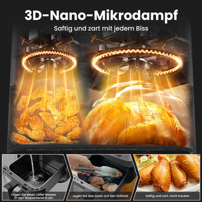 Airfryer – Heteluchtfriteuse – Luchtfriteuse – Dubbele Friteuse – Luchtoven – XXL 10L Capaciteit – 12 Voorgeprogrammeerde Programma’s – Touchscreen Bediening – Gezond Bakken Met Weinig Olie