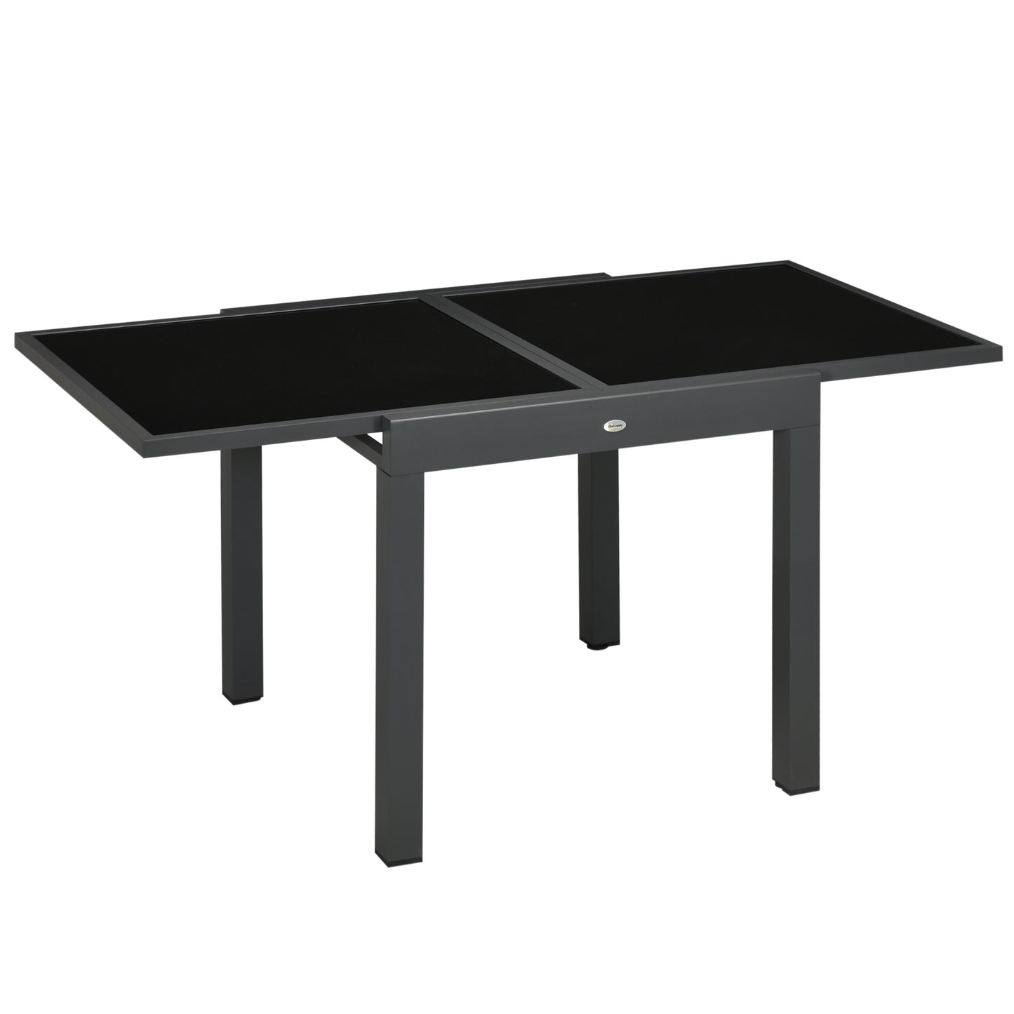 Tuintafel – Uitklapbare Tafel – Uitschuiftafel – Eettafel Buiten – Aluminium Tuinmeubel – Zwart Getemperd Glas – 160x80x75 cm – Weerbestendig Epoxy Frame