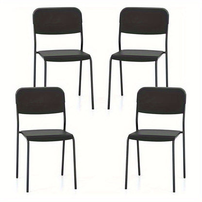 Set of 4 Dining Room Chairs, Stackable Kitchen Chairs with Backrest & Metal Legs, Polypropylene Seat, Chair without Armrests, Stacking Chairs for Dining Room, Living Room, Restaurant (Black)