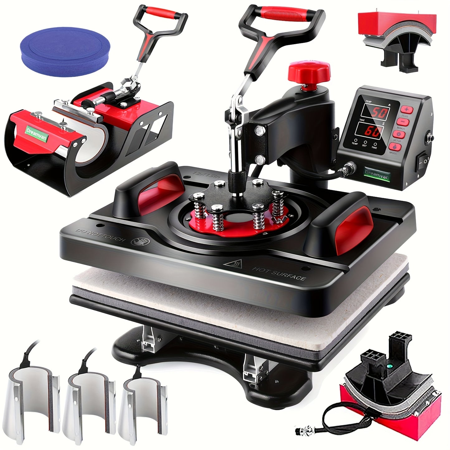 Hittepers – Transferpers – Sublimatiepers – Warmtepers – 8-in-1 Multifunctioneel – 360° Draaibare Arm – Digitale Temperatuur & Timer – 30x38 cm Persvlak