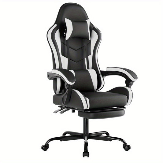 Ergonomische Gamingstoel – Bureaustoel – Gamestoel – Werkstoel – Zitzakstoel – Verstelbare Hoogte – Voetensteun Uitklapbaar – Zwart/Wit – 226,8 KG Draagkracht – Antislip Basis