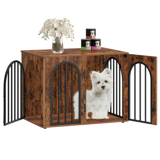 Hondenbench – Hondenkooi – Hondenhuisje – Bench – Dierenkooi – Metalen Opbergbench – 3 Deuren – Boogvormig Ontwerp – Stevig & Stijlvol – 80x56x61 cm – Voor Kleine en Middelgrote Honden