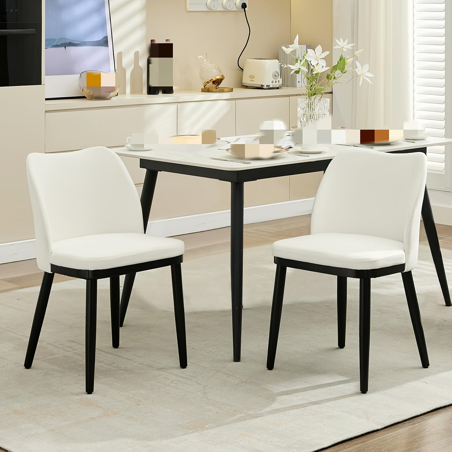 Eetkamerstoelen – Stoelen – Dining Stoelen – Keukenstoelen – Design Stoelen – Set van 2 Beige – Ergonomisch Design – Stevig Zwart Metalen Frame