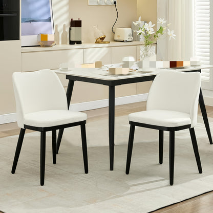 Set of 2 Modern White Dining Chairs with Black Legs - Sturdy Non-Wood Construction, Ergonomic Backrest & Seat, Easy Assembly, Space-Saving Design for Kitchen, Restaurant, Cafe, Home - Contemporary Minimalist Style, Durable Co