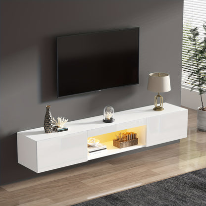 Tv-meubel – TV-kast – TV-standaard – Media-console – Entertainmentmeubel – Wit Bamboe – Wandmontage – Ruimtebesparend – 68,5 cm Hoog – 3,2 Kubieke Voet Opbergruimte