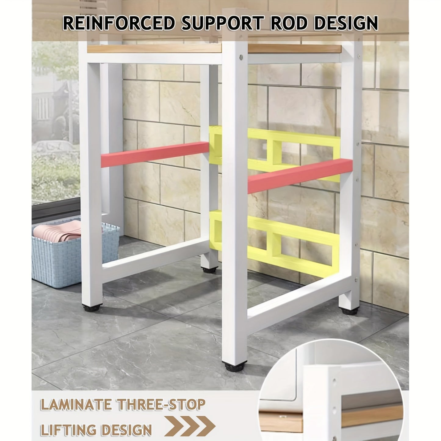 The Washer and Dryer Storage Shelf, Height Adjustable Machine Stacking Rack for Washing Machine, Tumble Dryer, Dishwasher - Space Saving Pedestal, for Bathrooms, Laundry, Utility & Kitchens