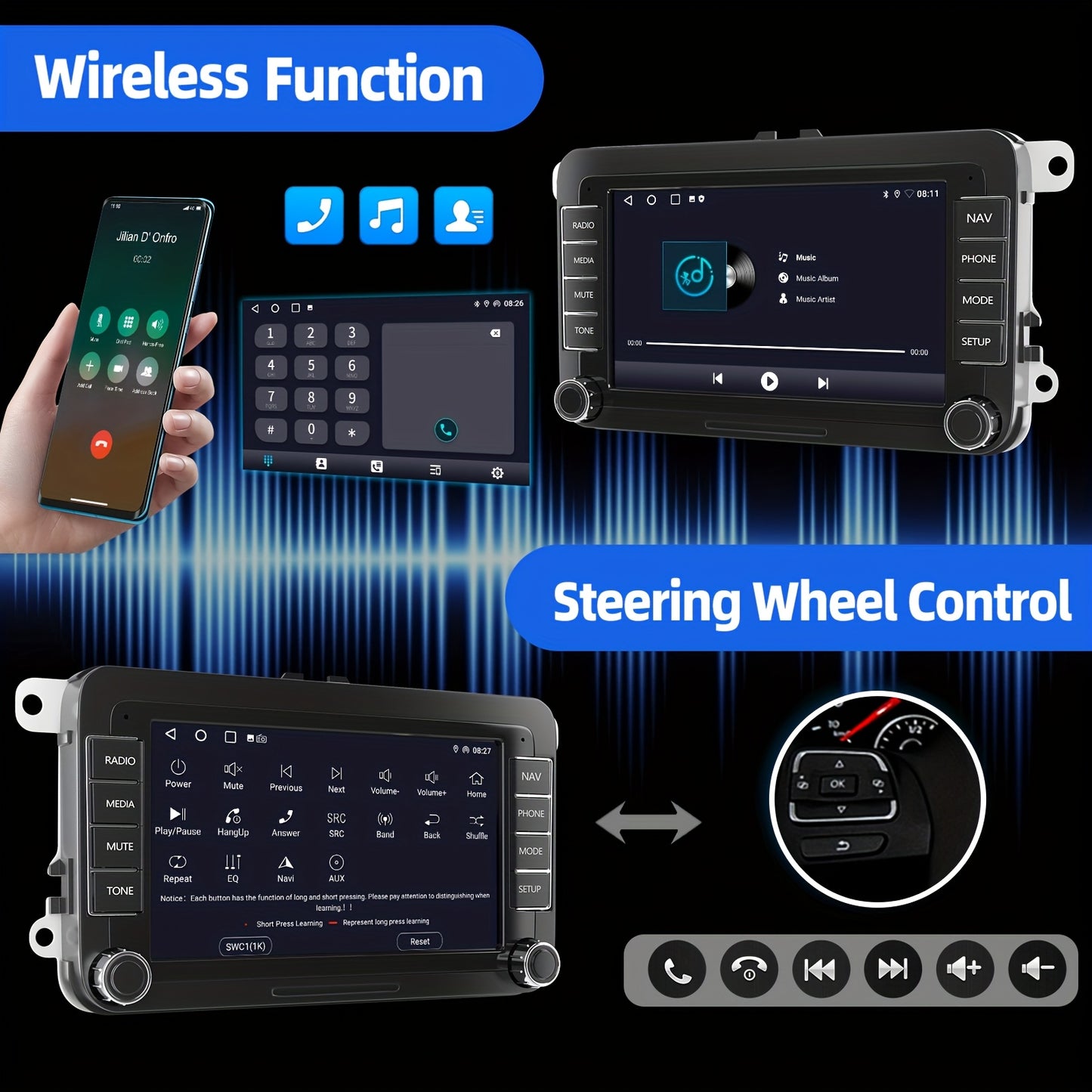 Android Autoradio – Autostereo – Multimedia Speler – Navigatie Systeem – Touchscreen Radio – 7 Inch HD Scherm – Android 14.0 – Inclusief AHD Camera & DAB Box