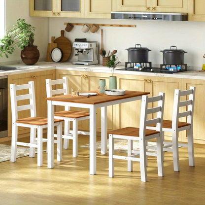 Eettafelset – Dinerset – Houten Tafel Set – Eetkamerset – Massief Hout – Stevig Massief Dennenhout – Modern Bruin-Witte Afwerking