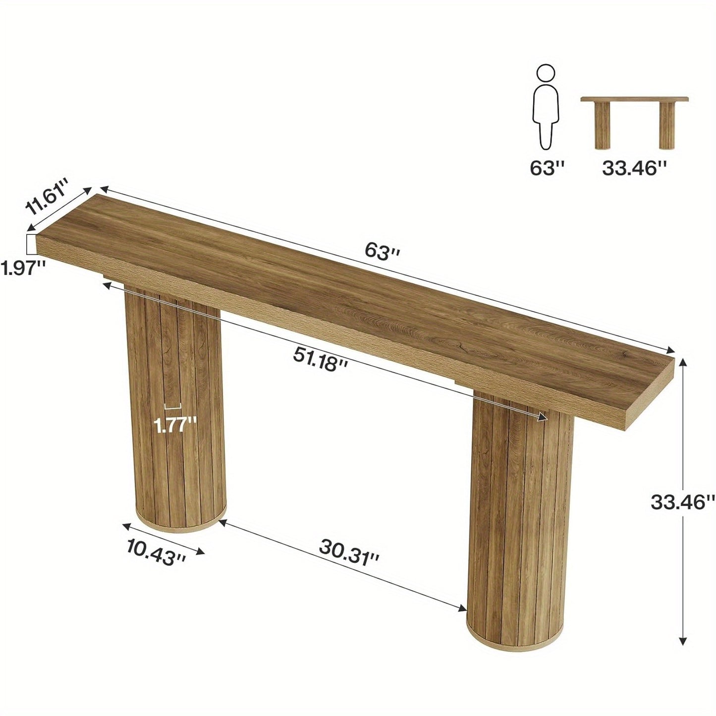 Sidetable – Consol tafel – Haltafel – Wandtafel – Sofa tafel – Extra Lang 160 cm – Duurzaam MDF Met Taps Toelopende Houten Poten
