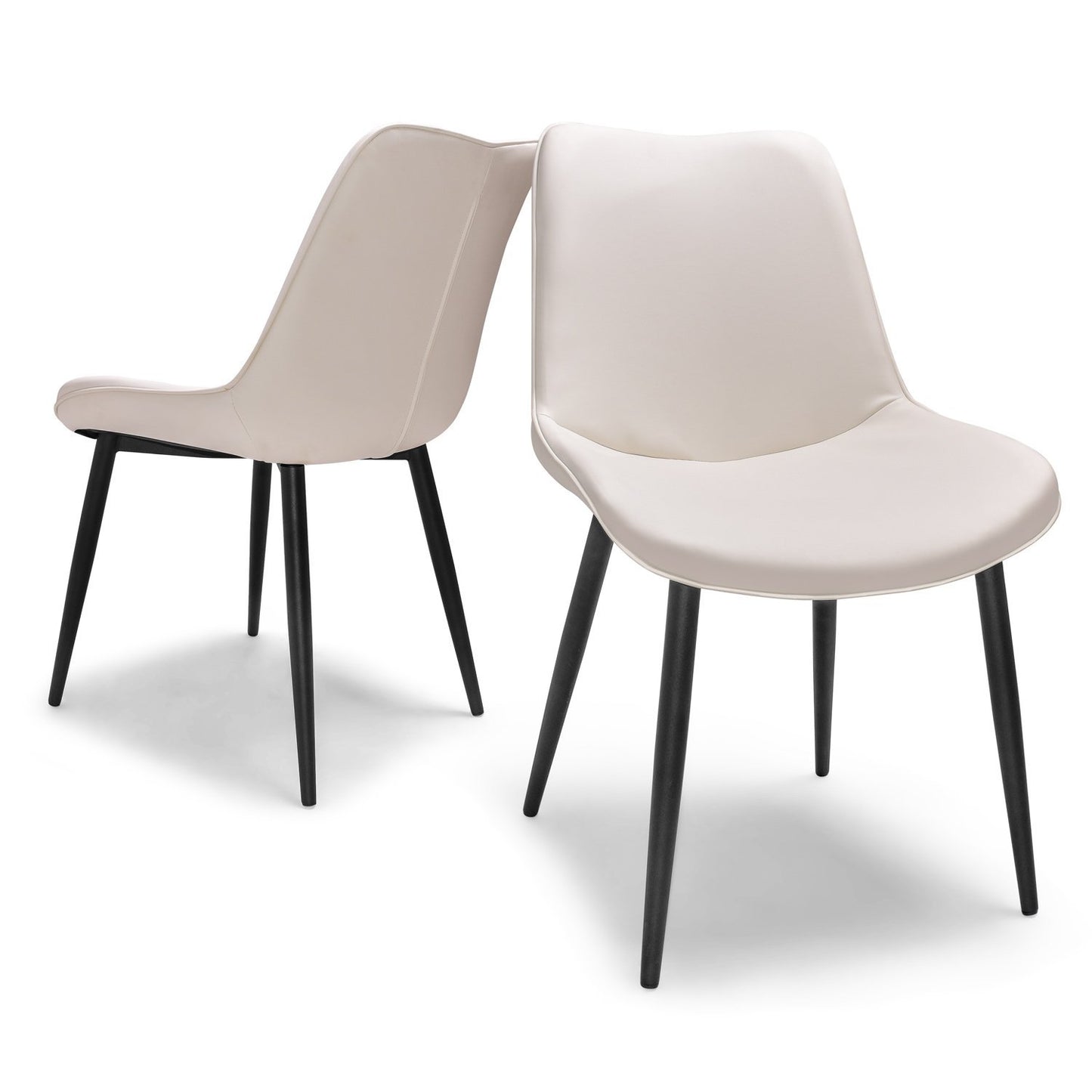 Stoelen – Eetkamerstoelen – Design Stoelen – Kunstleren Stoelen – Set Van 2 – Crème Kleur – Zwart Stalen Frame – Comfortabel Breed Zitvlak