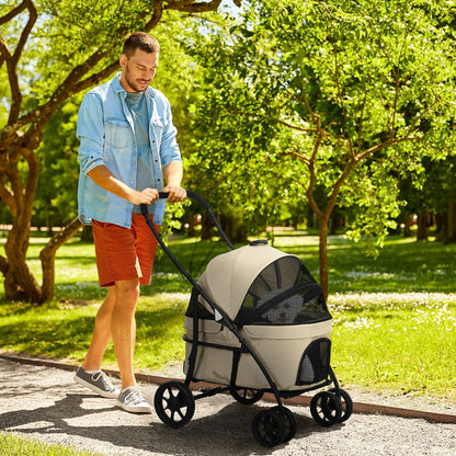 Dierwagen Hondenwagen Kattenwagen Huisdierwagen Wandelwagen – 2-In-1 Opvouwbaar – Veiligheidstuigje En Lichtgewicht Stalen Frame – Geschikt Tot 10 Kg – Afmetingen 81x68x98,5 Cm