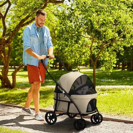 Dierwagen Hondenwagen Kattenwagen Huisdierwagen Wandelwagen – 2-In-1 Opvouwbaar – Veiligheidstuigje En Lichtgewicht Stalen Frame – Geschikt Tot 10 Kg – Afmetingen 81x68x98,5 Cm