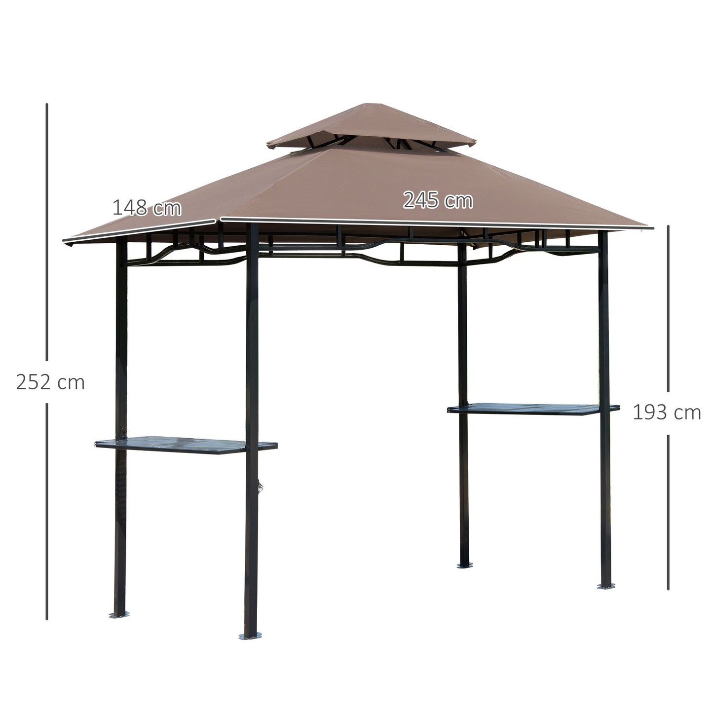 Tuinpaviljoen – Tuinhuisje – Pergola – Overkapping – Schaduwdoek – Aluminium Frame – Dubbel Polyester Dak - 2,5x1,5m – Chocoladebruin