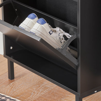 Schoenenkast – Schoenenrek – Schoenenopberger – Opbergkast – Smalle Halmeubel – Compact 50x19x129 cm – MDF Zwart Gelakt