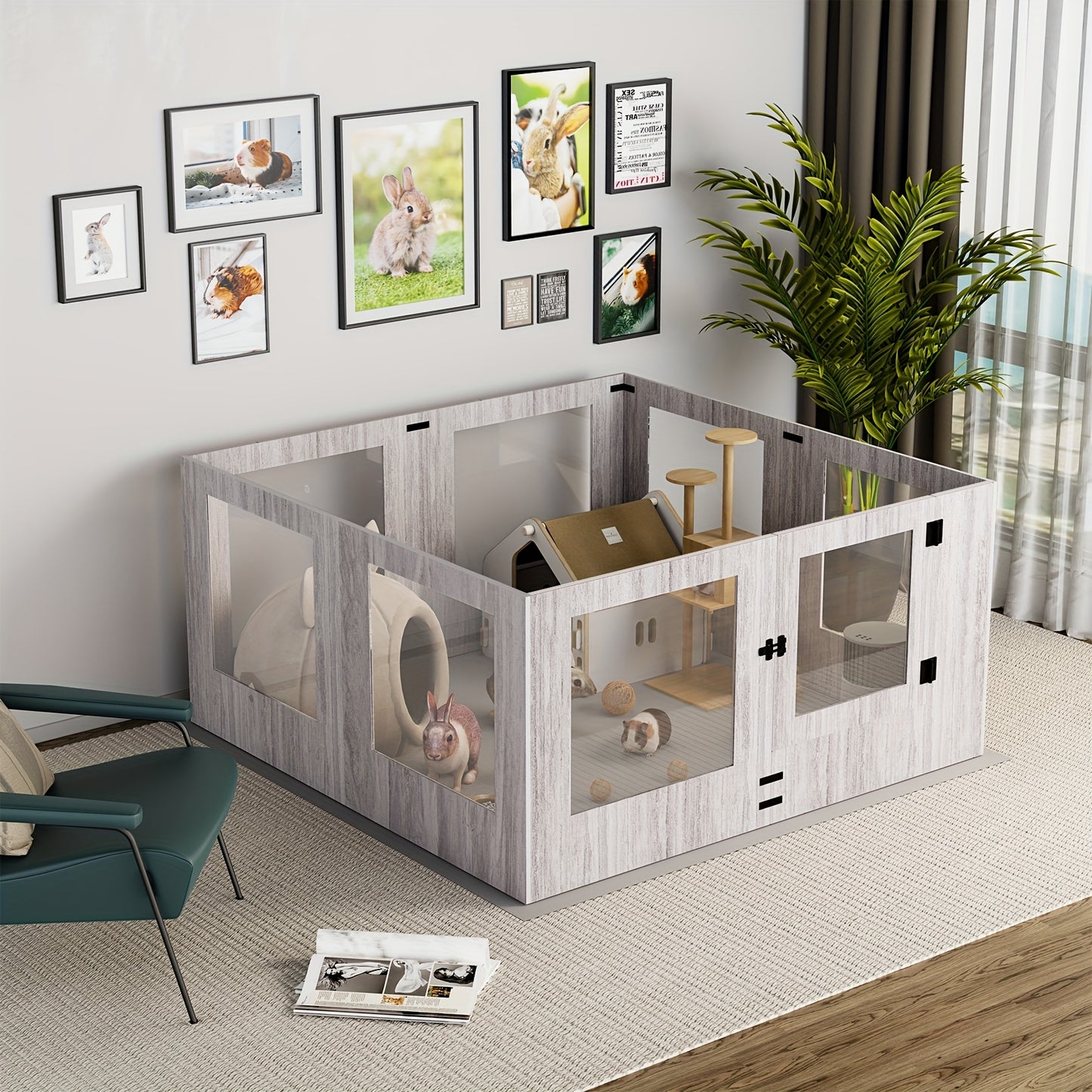 Honden Werpkist – Puppy Bench – Hondenren – Puppy Playpen – Hondenbox – Veilig Glas – Waterdichte Pad – 120x118,6x60 cm – Eenvoudig Schoon Te Maken