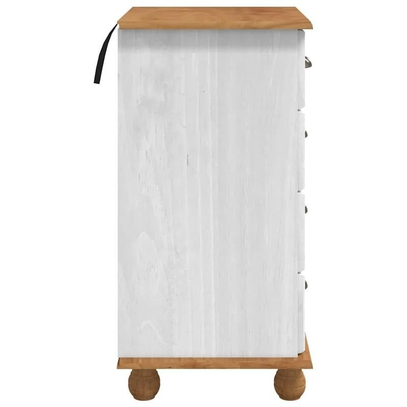 Witte Ladekast – Dressoir – Kast – Commode – Opbergkast – Massief Grenen Hout – 4 Lockbare Laatjes – Minimalistisch Design – 45,8x40x79 cm