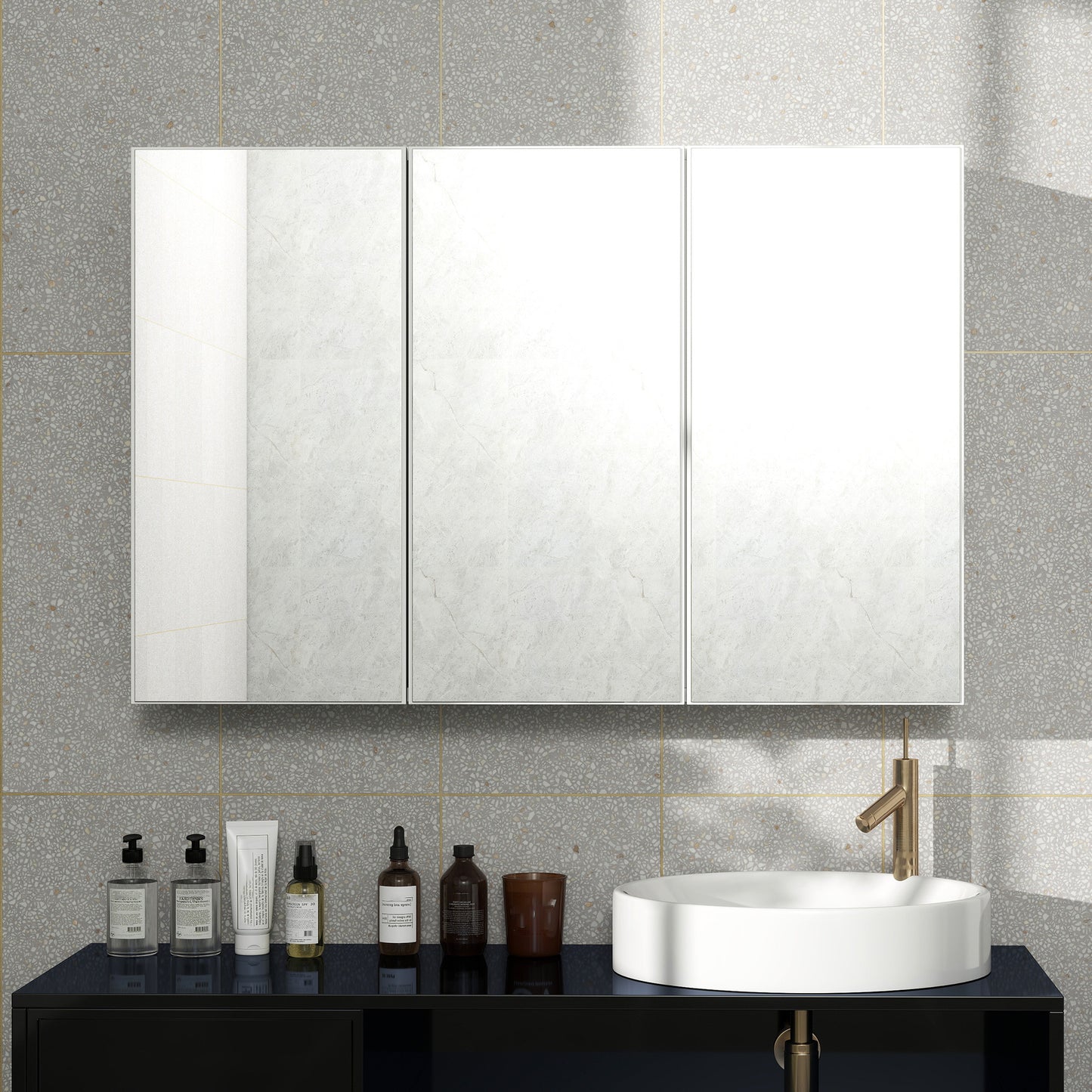 Badkamerkast – Spiegelkast – Medicijnkast – Wandkast – Opbergkast – 3 Spiegeldeuren – Wandmontage – 90x15,5x60 cm – Wit Spaanplaat