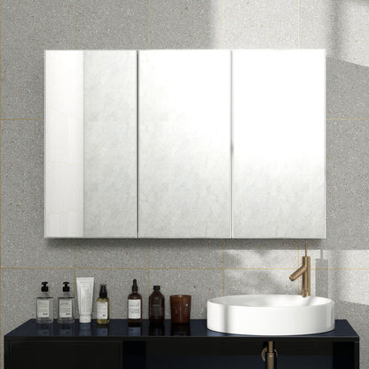 Badkamerkast – Spiegelkast – Medicijnkast – Wandkast – Opbergkast – 3 Spiegeldeuren – Wandmontage – 90x15,5x60 cm – Wit Spaanplaat
