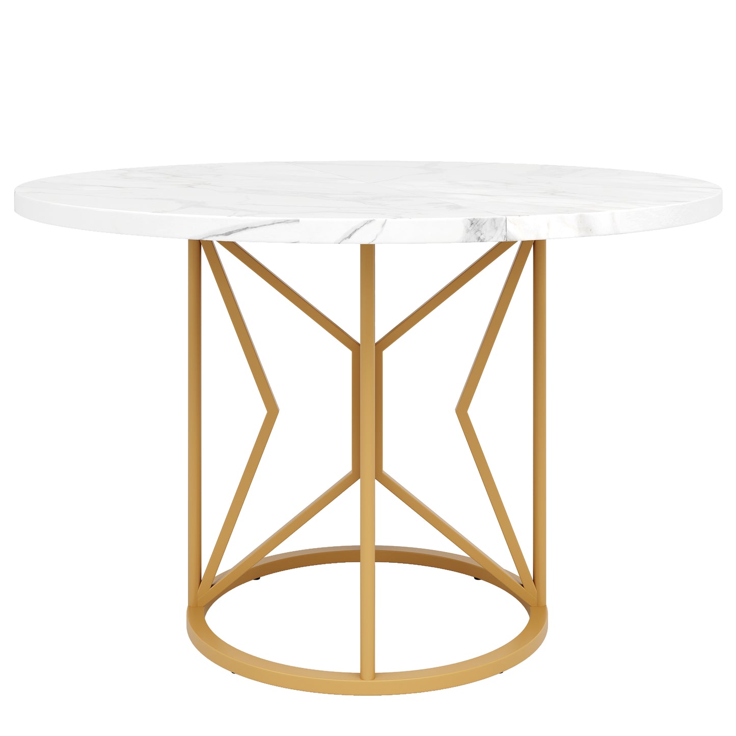 BTM Round Dining Table (100×100×76 cm), Modern Marble-Look MDF Table with Geometric Metal Legs, Kitchen Table for 4–6 People, Round Living Room Table, Sturdy Dining Table, White/Black