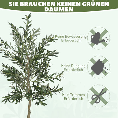 Kunstolijfboom – Kunstplant – Nepplant – Decoratieplant – Buitenplant – 180 cm Hoog – 900 Bladeren & 40 Olijven