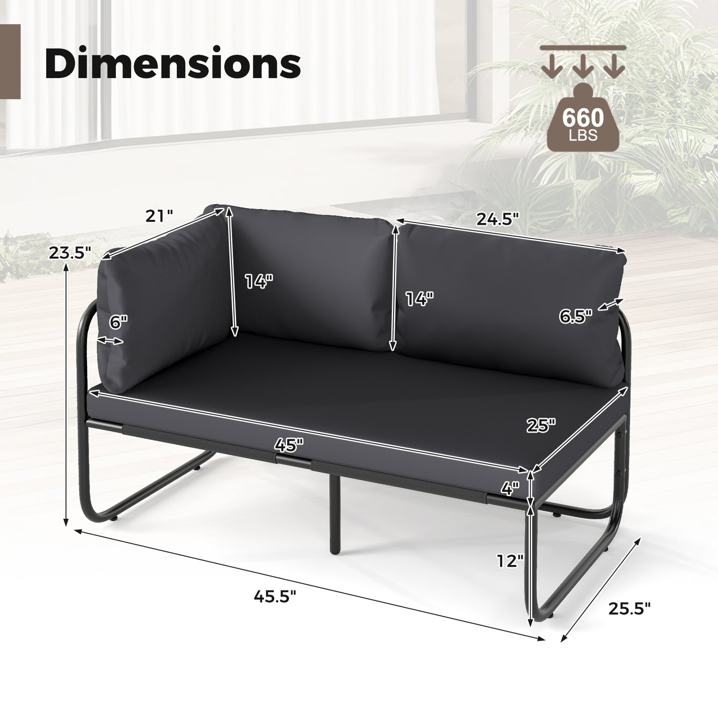 Patio Loveseat – Buitenbank – Tuinbank – Sofa – Zitbank – Met Afneembare Kussens – Stevig Metalen Frame
