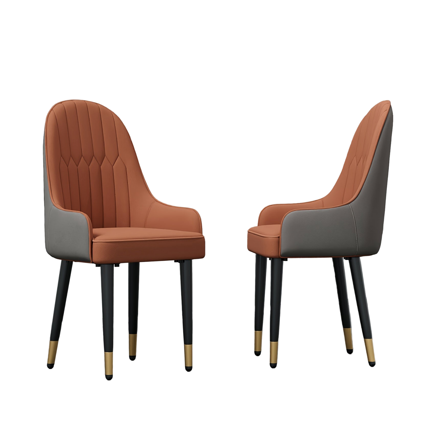 Eetkamerstoel – Stoel – Kuipstoel – Draaistoel – Keukenstoel – Set van 2 – Microfiber Bekleding – Metalen Onderstel – Hoge Rugleuning – Modern Design – Oranje & Grijs
