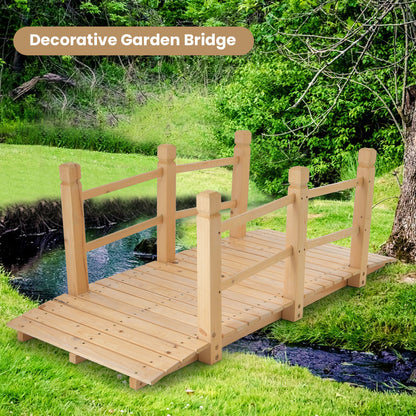 Houten Tuinbrug – Tuinbrugje – Vijverbrug – Slootbrug – Decoratieve Brug – Carbongecarboniseerd Vurenhout – Dubbele Veiligheidsleuningen – 150 x 67 x 55 cm – Draagvermogen 180 kg