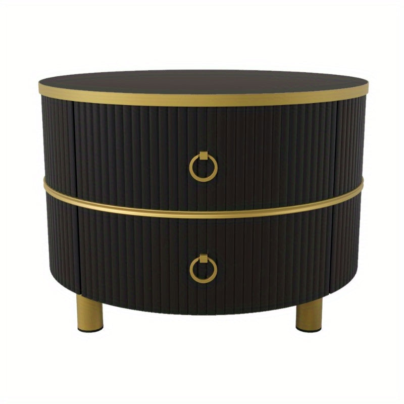 Salontafelset – Salontafel – Bijzettafel – Nesting Tafel – Koffietafel – Ronde Set – Glanzend Marmerlook Blad – 2 Opberglades – Modern Design – 70x70x46 cm & 50x50x40 cm